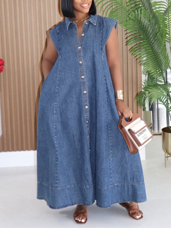 Denim Sleeveless Shirt Dress