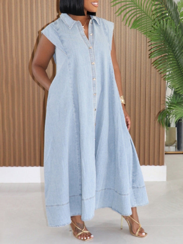 Denim Sleeveless Shirt Dress