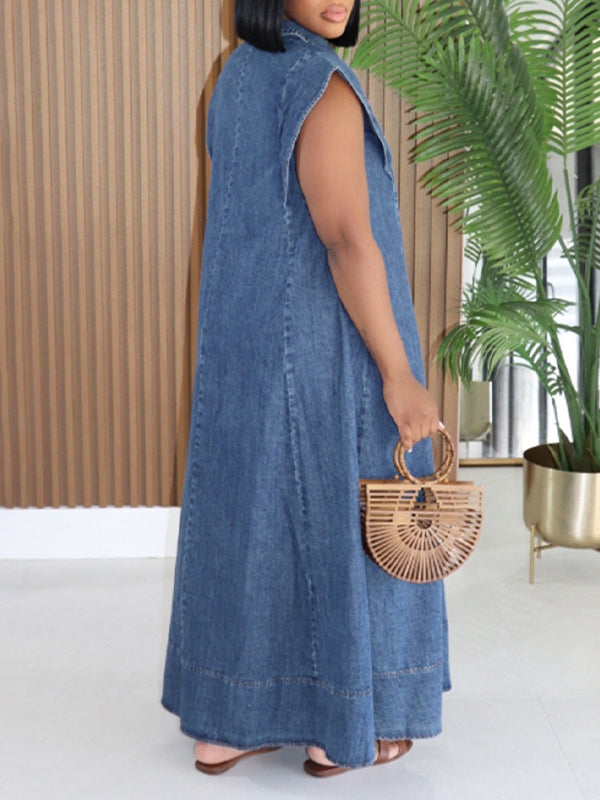 Denim Sleeveless Shirt Dress