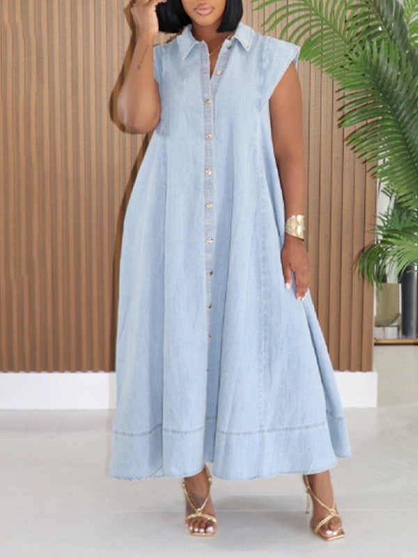 Denim Sleeveless Shirt Dress