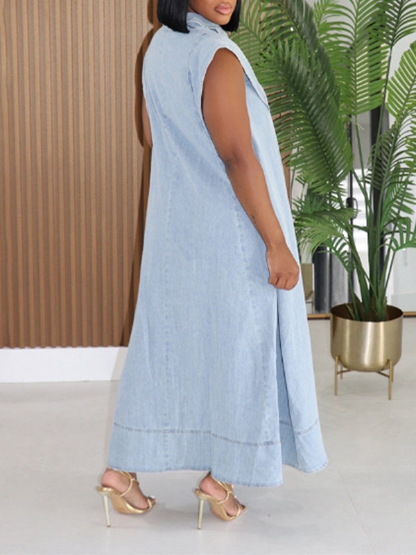 Denim Sleeveless Shirt Dress
