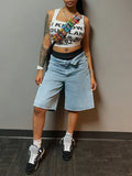 Studded Denim Bermuda Shorts
