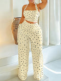 Dot Halter Top & Fringe Pants Set