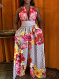 Printed Halter Wide-Leg Jumpsuit