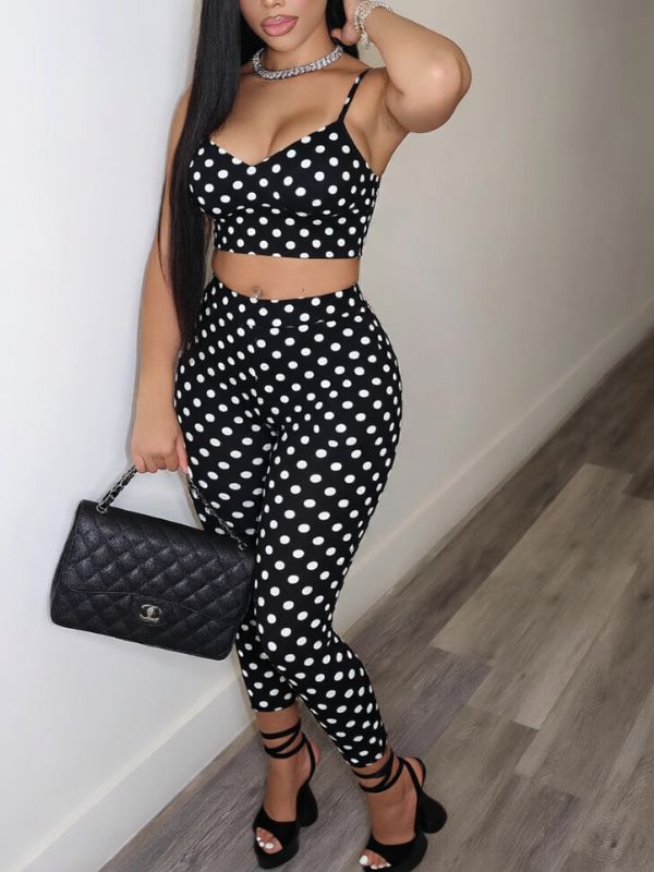 Dot Cami Top & Skinny Pants Set