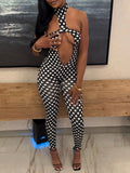 Dot Cutout Halter Jumpsuit