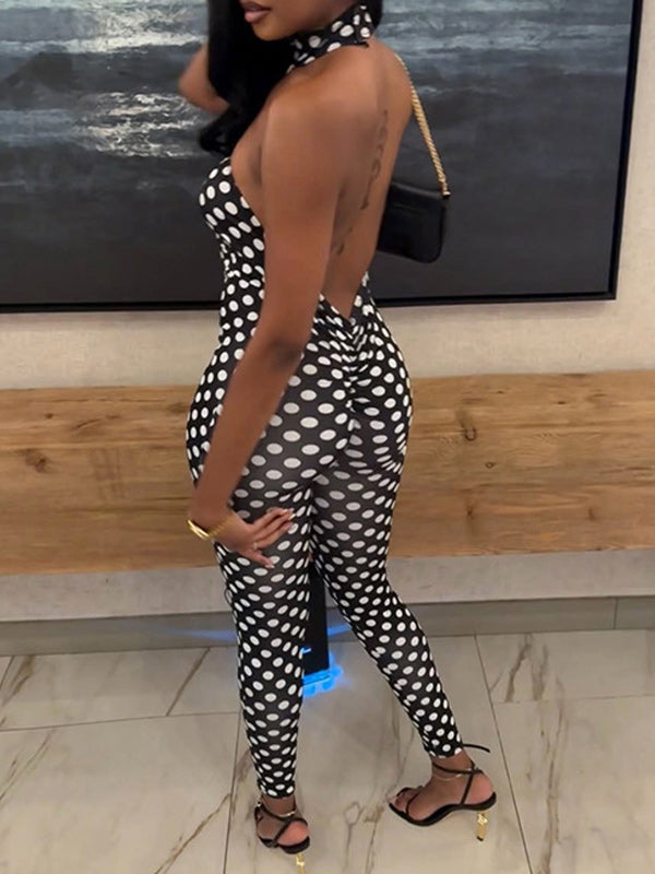 Dot Cutout Halter Jumpsuit