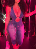 Denim Halter Capri Jumpsuit
