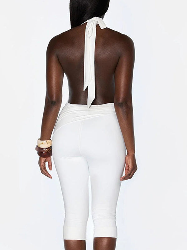 Solid Tied Halter Capri Jumpsuit