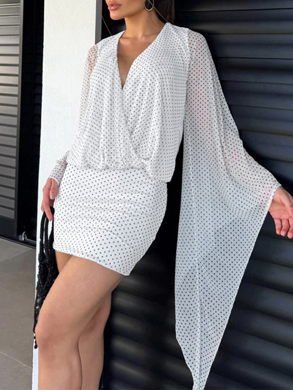 Dot V-Neck Open-Back Dress