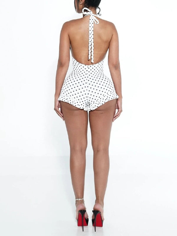 Dot Frilled Halter Romper