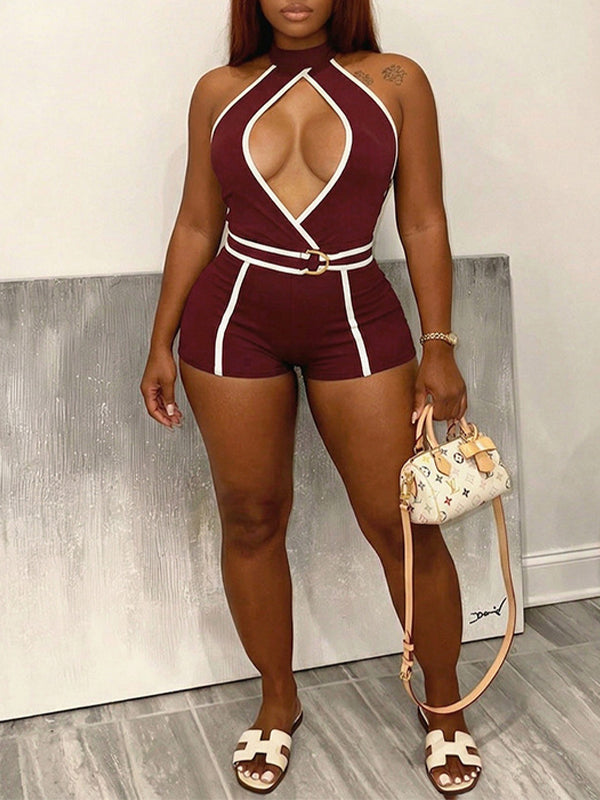 Contrast Belted Halter Romper