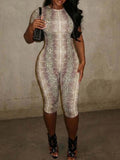Snake-Print Open-Back Capri Jumpsuit