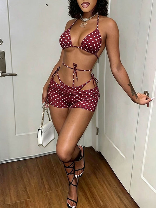 Dot Halter Bikini & Shorts Set