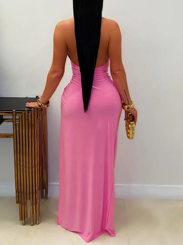 Deep V Slit Halter Dress