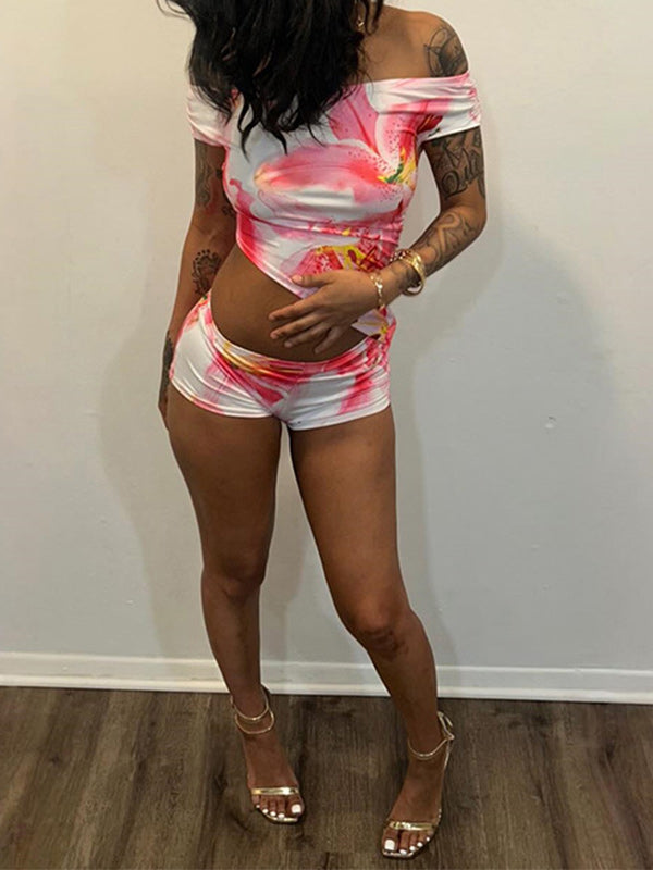 Printed Off-Shoulder Top & Shorts Set