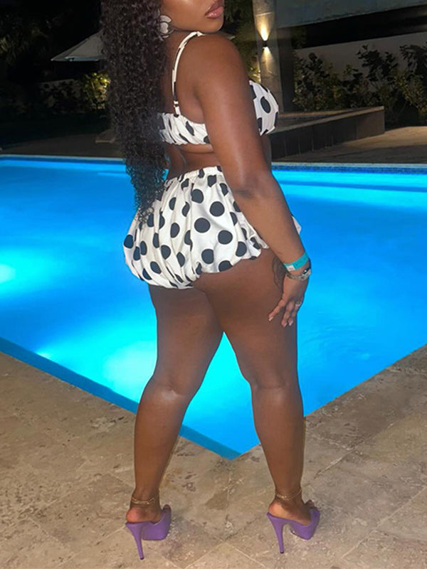 Dot Cami Bandeau Top & Bubble Shorts Set