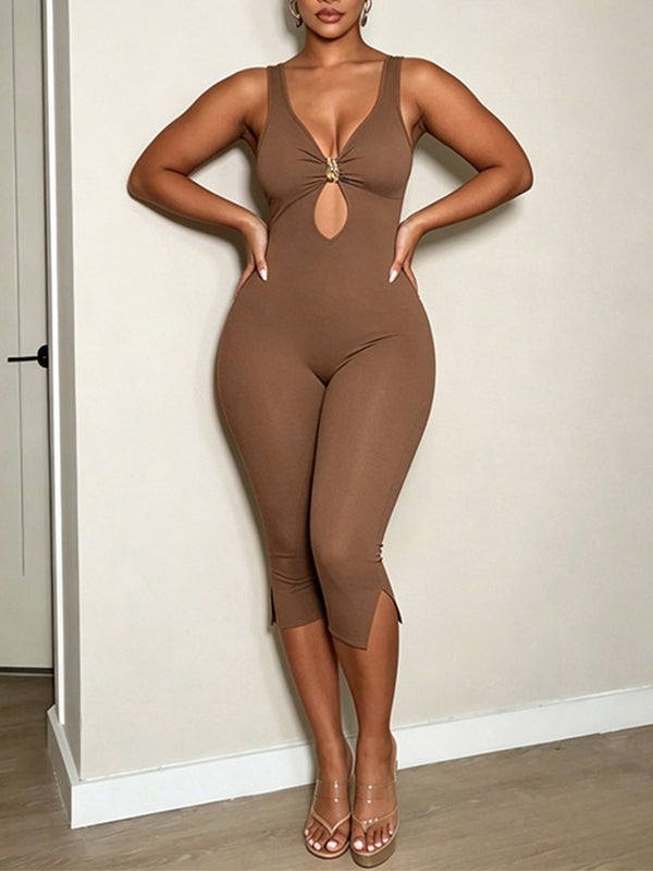 V-Neck Sleeveless Capri Jumpsuit