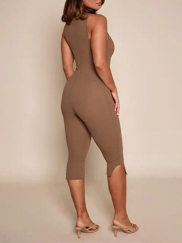 V-Neck Sleeveless Capri Jumpsuit