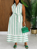 Stripe Tied Sleeveless Shirt Dress