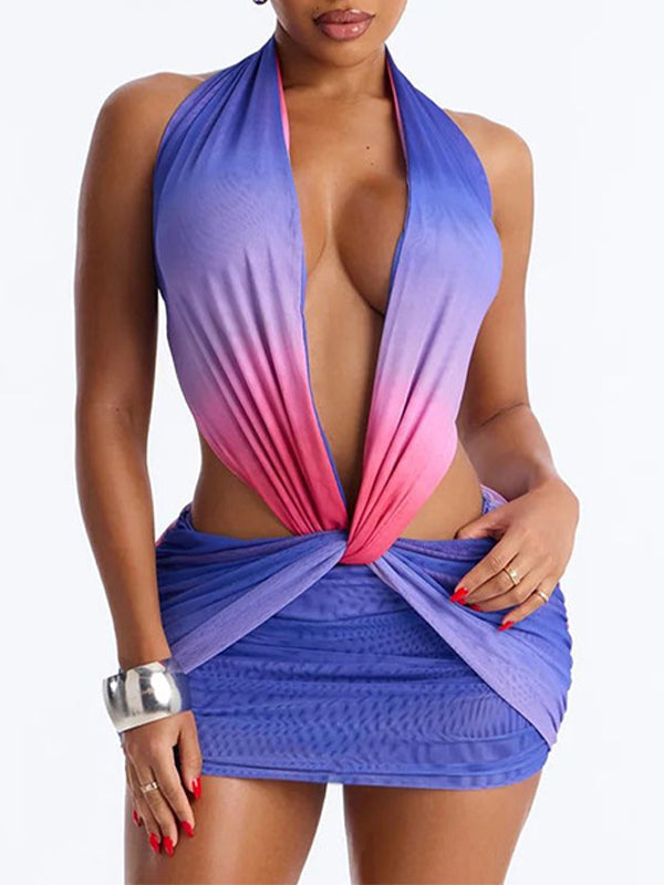 Ombre Twisted Halter Dress