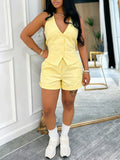 Solid Halter Vest & Shorts Set