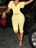 Solid V-Neck Top & Capri Pants Set