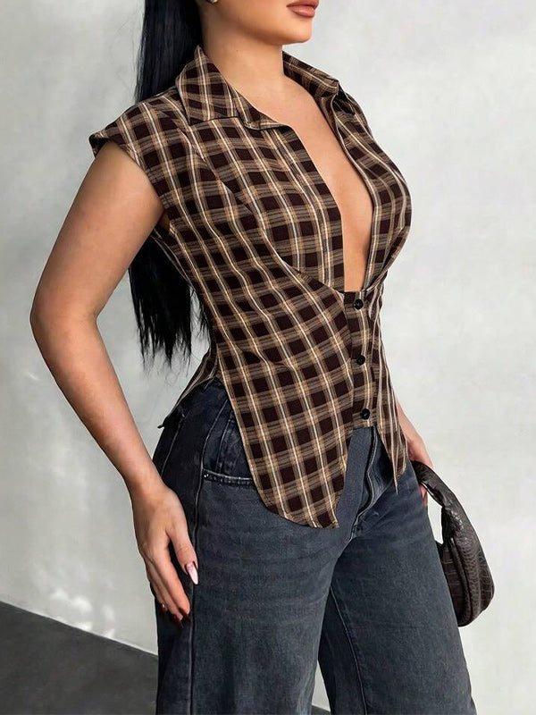 Plaid V-Neck Shirt