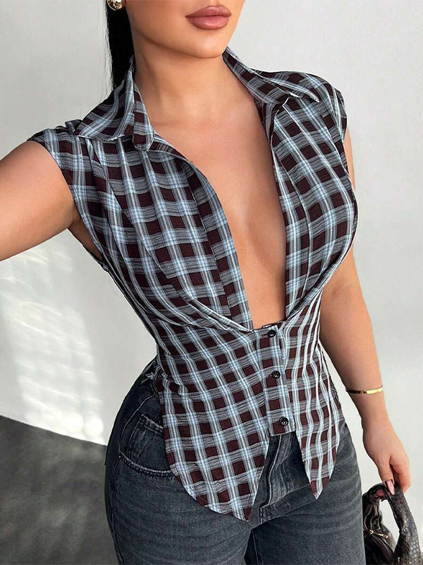 Plaid V-Neck Shirt
