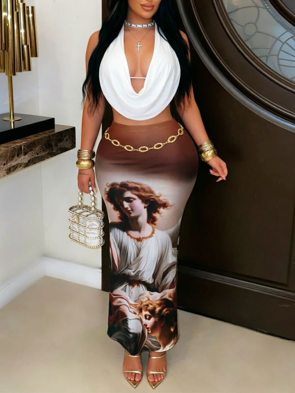 Halter Top & Printed Skirt Set