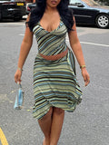 Stripe V-Neck Tank Top & Skirt Set