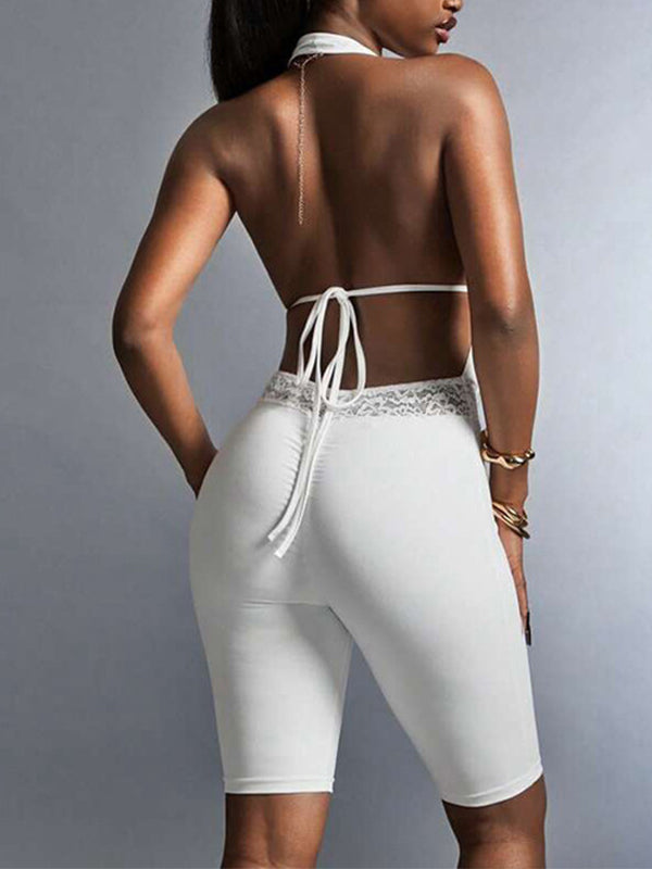Lace-Combo Halter Capri Jumpsuit