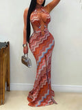 Printed Cutout Halter Maxi Dress