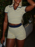 Contrast Stripe Top & Shorts Set