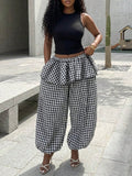 Plaid Wide-Leg Jogger Pants