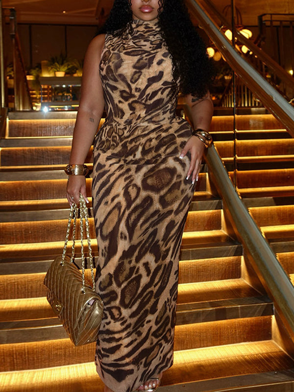 Leopard Sleeveless Maxi Dress