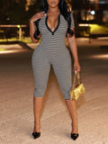 Stripe V-Neck Capri Jumpsuit