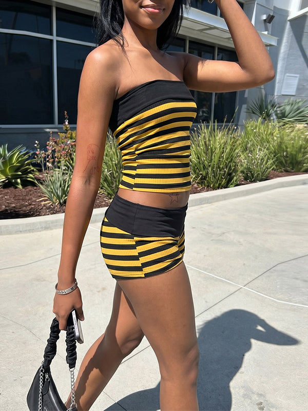 Stripe Tube Top & Shorts Set