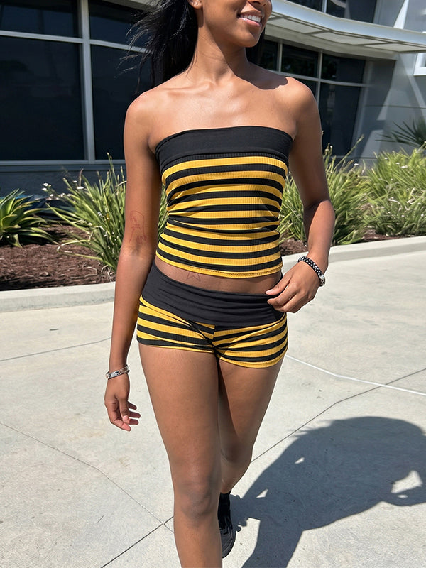 Stripe Tube Top & Shorts Set