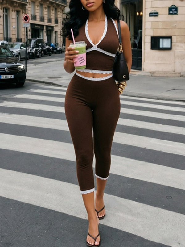 Lace Combo Halter Top & Pants Set