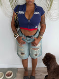 Letter-Print Zip-Front Top