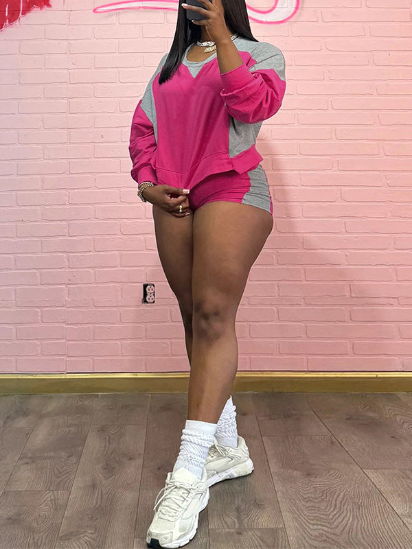 Two-Tone Sweatshirt & Shorts Set