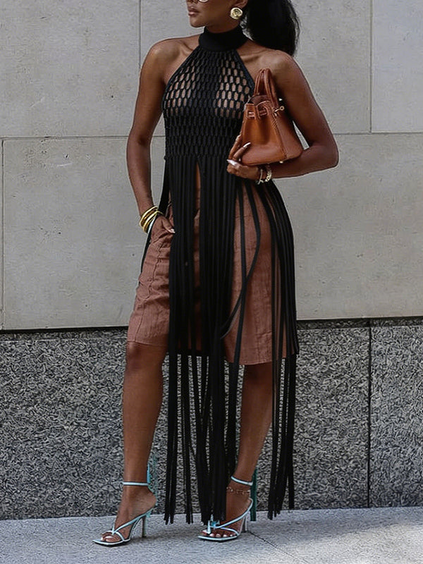 Fringe Mesh Halter Top