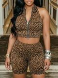 Leopard Zip Vest & Shorts Set