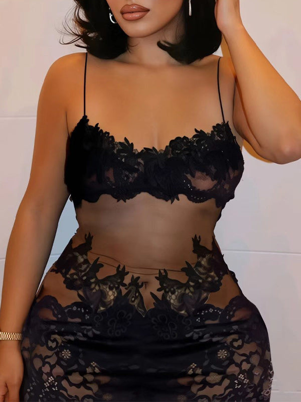 Lace Combo Sheer Cami Dress