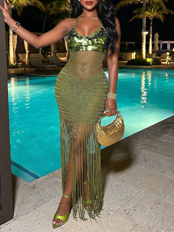Sequin Crotchet Fringe Dress