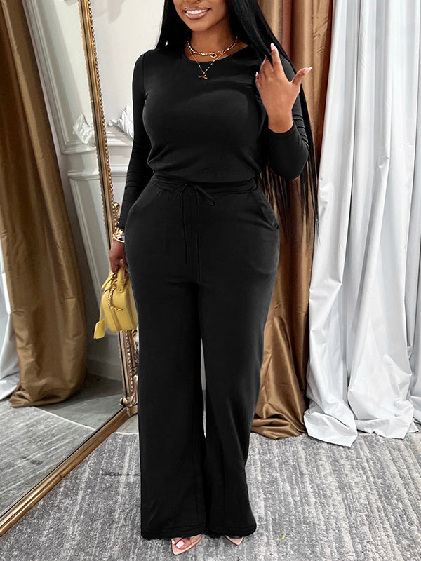 Solid Tied-Waist Jumpsuit