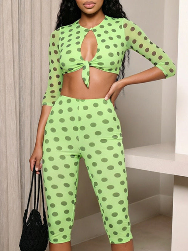 Dot Cutou Crop Top & Capri Pants Set