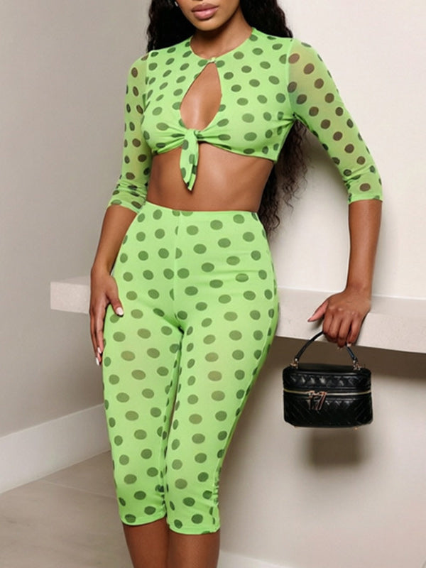 Dot Cutou Crop Top & Capri Pants Set