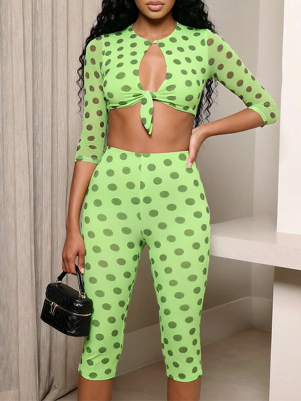 Dot Cutou Crop Top & Capri Pants Set